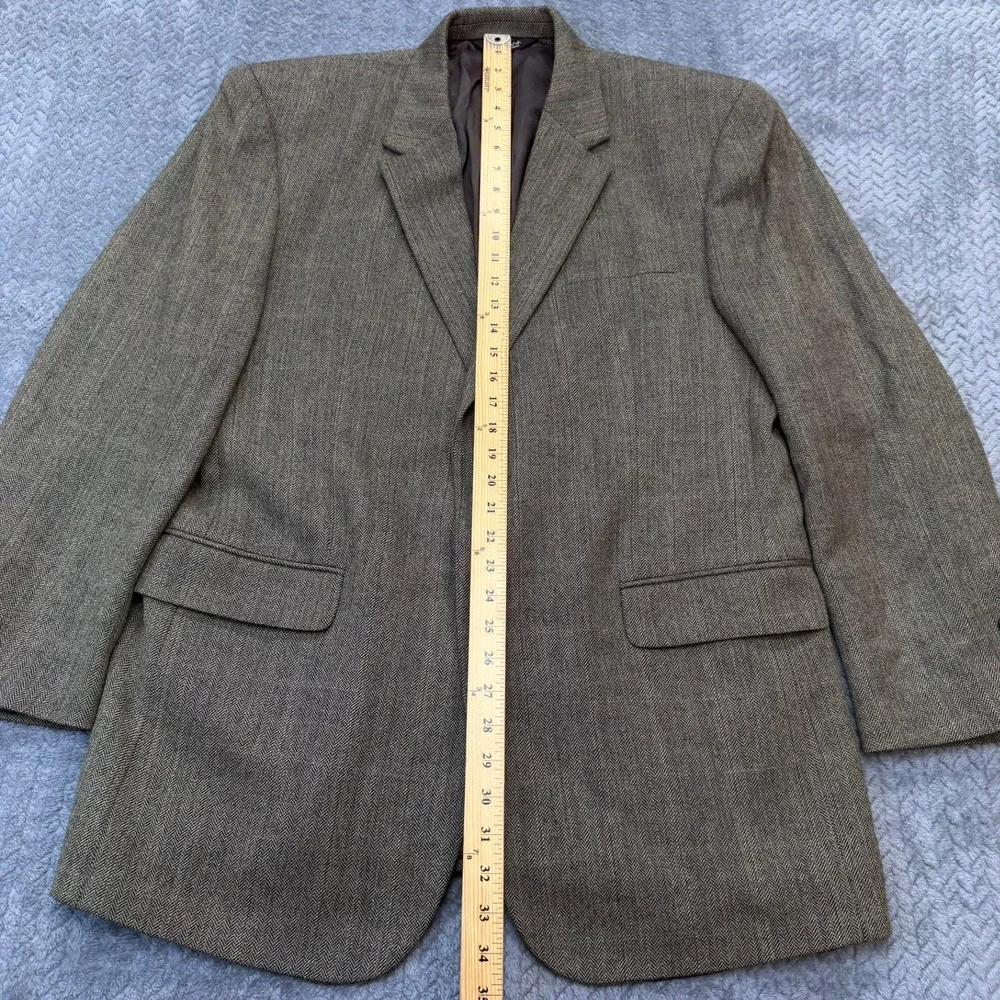 Jos A Bank Blazer Mens 46L Brown Herringbone Wool Two Button Sport Coat Long